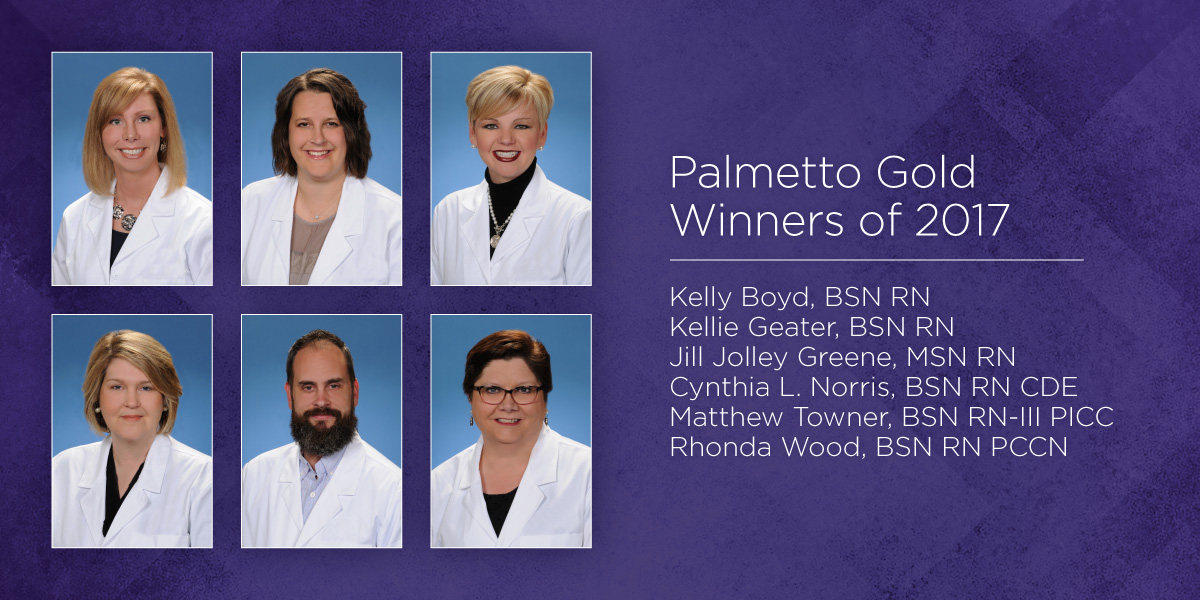 Six nurses from Spartanburg Regional Healthcare System (SRHS) earned the Palmetto Gold Award, a designation given by the South Carolina Nurses Foundation to honor the state's 100 best registered nurses (RNs)