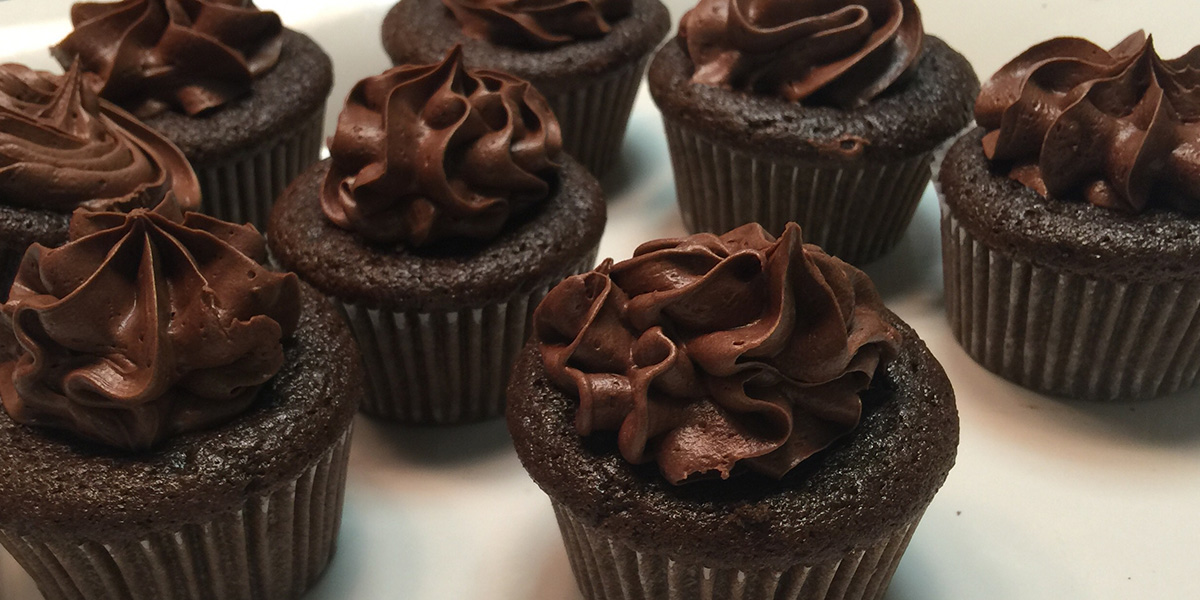 Chocolate cupcakes with chocolate frosting made healthy with black beans