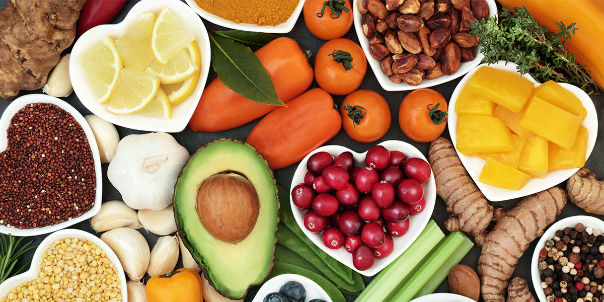 A variety of foods used in the top rated diets for heart health