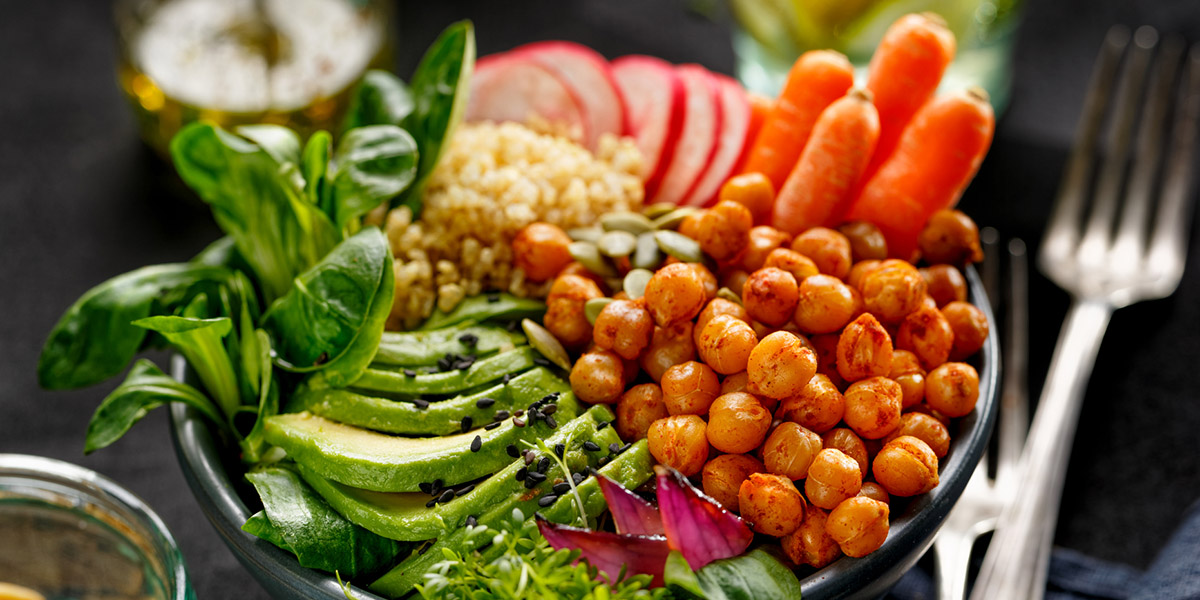 Health salad, Buddha bowl of mixed vegetables