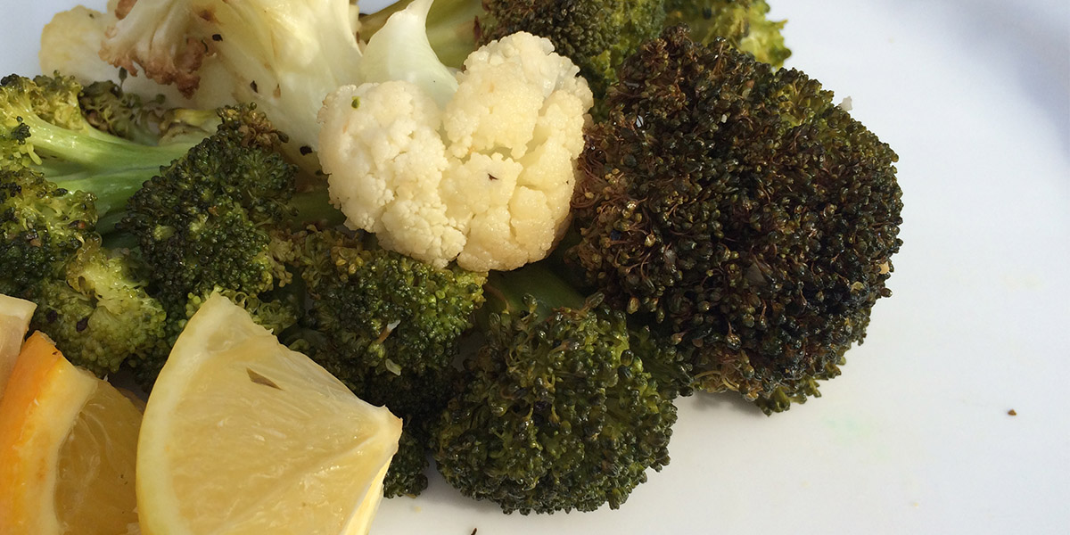 Garlic roasted broccoli and cauliflower