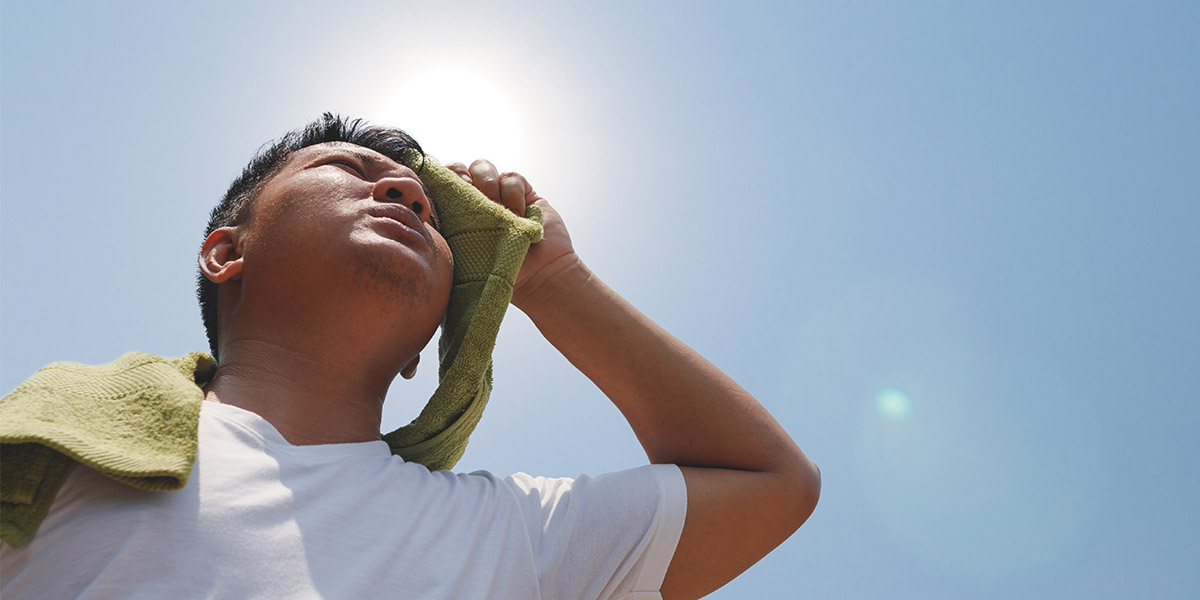 Young man and heat stroke.