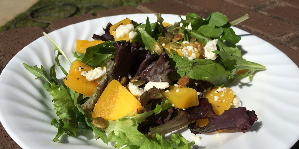 Roasted pumpkin salad with feta and pumpkin seeds