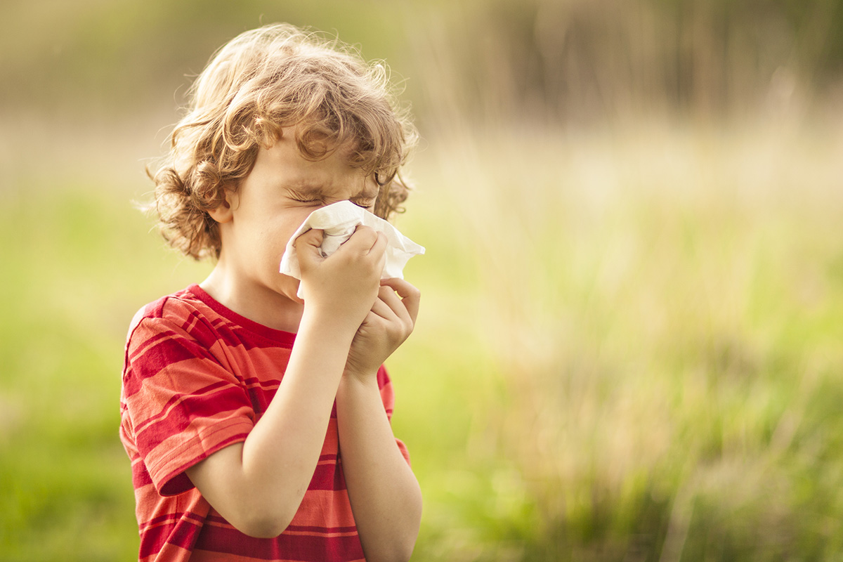 Little boy sneezing