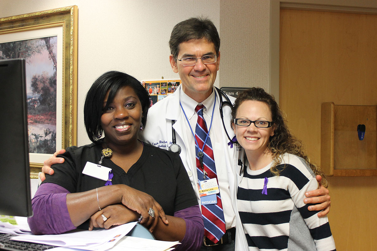 Amanda Blanton,NP, Caio Rocha Lima, MD, Indrea Jackson, CMA, work to educate and diagnose patients at Gibbs Cancer Center & Research Institute.jpg
