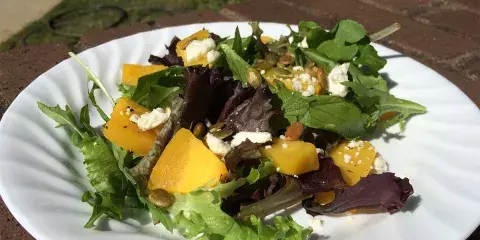 Roasted pumpkin salad with feta and pumpkin seeds